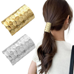2 Pcs Ponytail Holder Hair Clips, 1.96Inch Metal High Ponytail Cuff Hair Barrettes, Decorative Strong Hold French Fine Hair Jaw Clips Accessories for Women Girl (Gold, Silver)