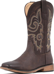 IUV Cowboy Boots For Women Square Toe Western Boots Mid Calf Cowgirl Boots Pull On Fashion Embroidered Cowboy Boots