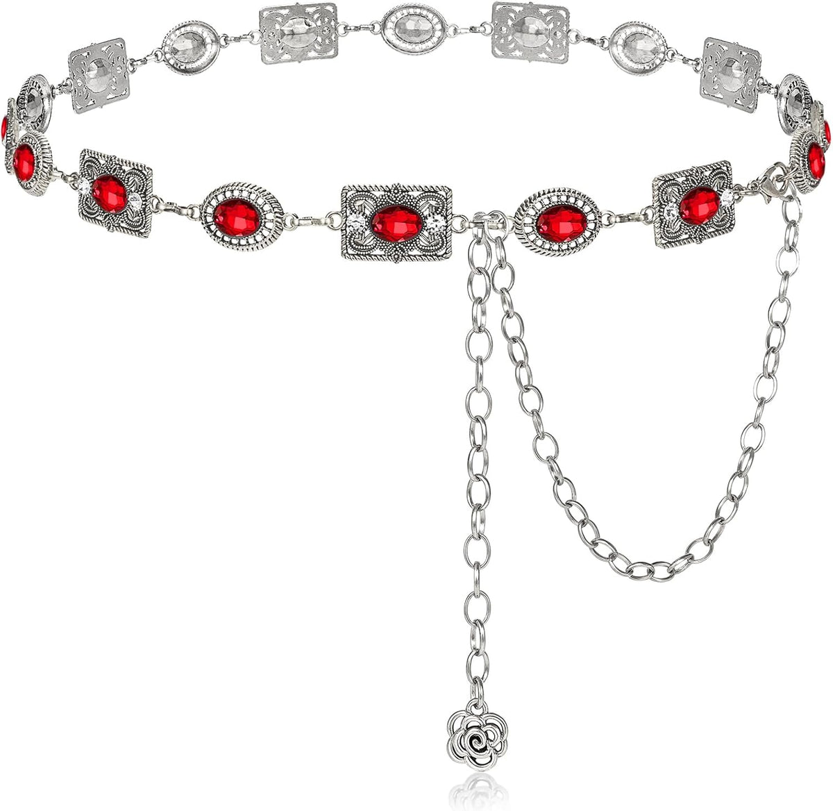 Women Western Concho Chain Belt Vintage Rhinestone Gems Boho Metal Waist Chain Jeans Dress Daily Concert Halloween