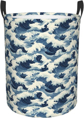 Blue Waves Print Laundry Basket, Laundry Hamper for Bedroom Apartment College Dorm Room Essentials, Dirty Clothes Hamper for Bedroom Decor Aesthetic