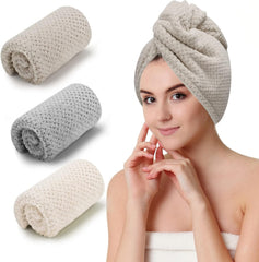 3 PCS Microfiber Hair Towel, Hair Wraps for Women Wet Hair, Fast Drying Hair Turban, Anti Frizz Head Towels Wrap for Curly Hair (Grey, Pink, Blue)