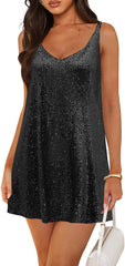 Women's Sequin Dress for Women Sparkly Glitter V Neck Shift Cocktail Disco Outfit Party Club Night Out Mini Dresses