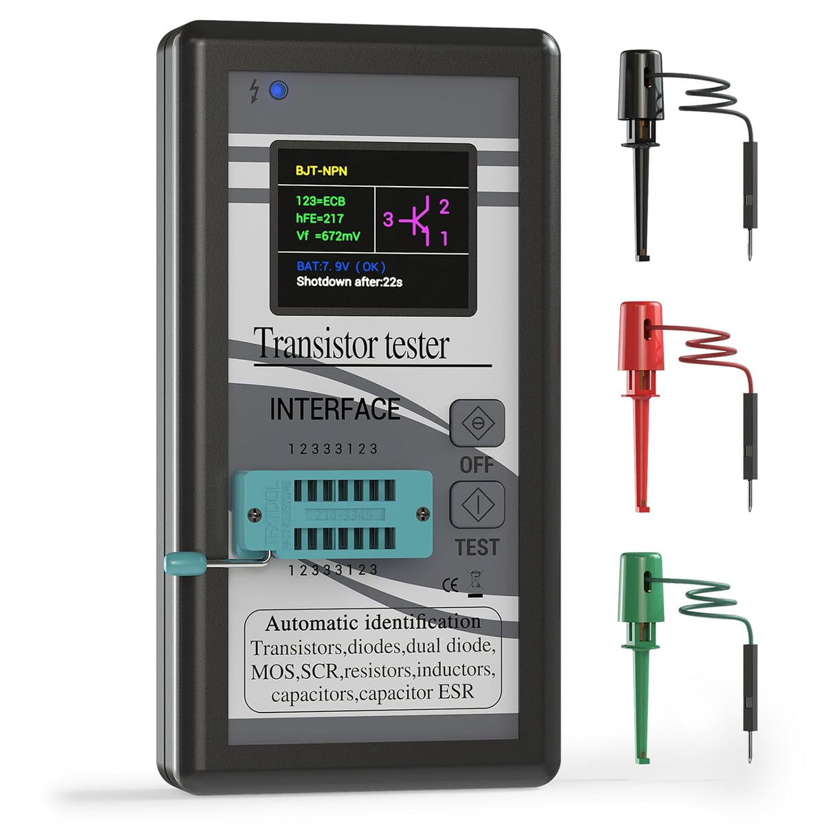 DROK Automatic Transistor Tester Kit - ESR Meter MOS SCR LCR Meter Mosfet Transistor Capacitor Tester for NPN PNP
