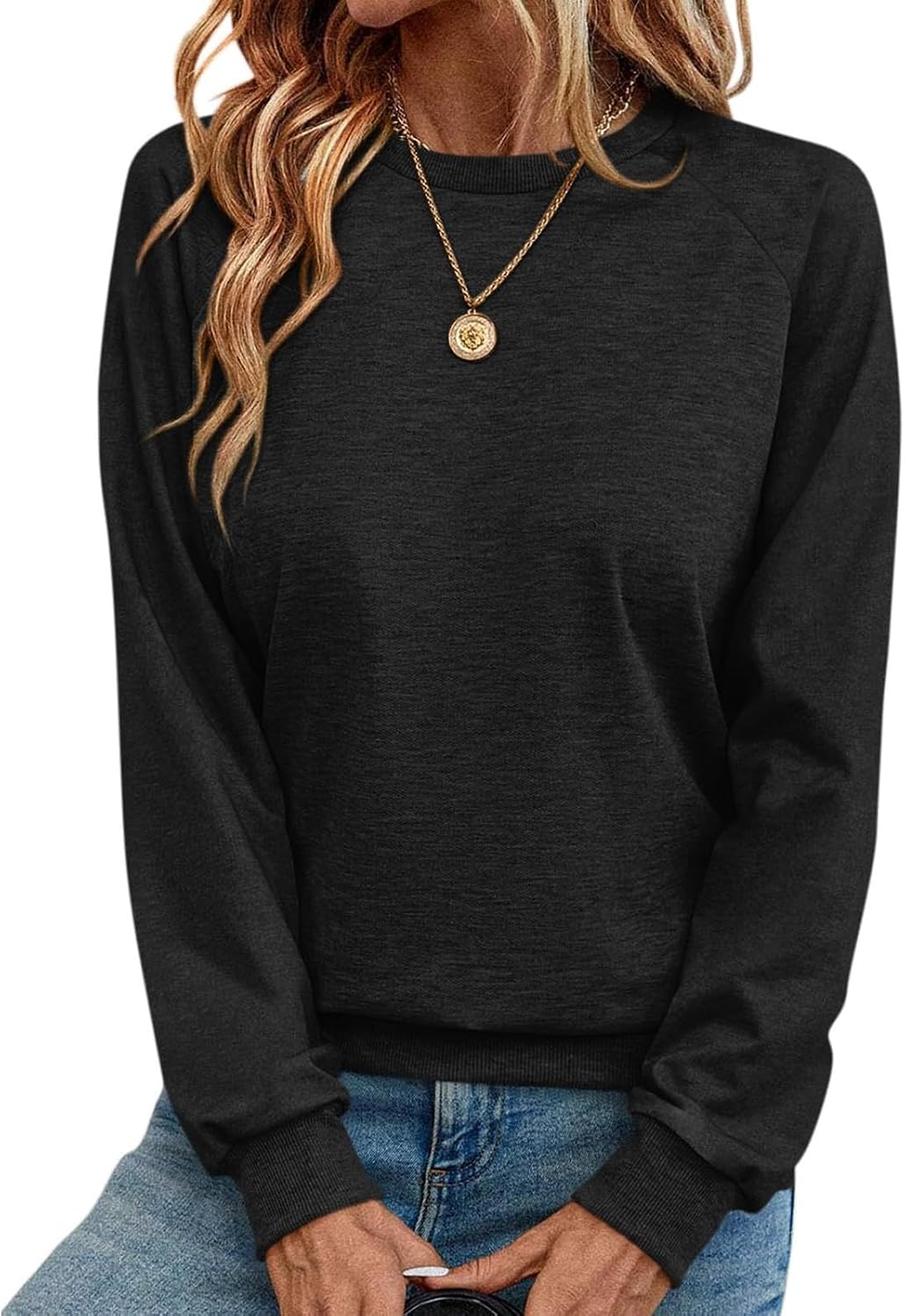 Crewneck Sweatshirts Women Long Sleeve Oversized Sweatshirt Fleece Lined Casual Pullover Tunic Tops Fall Sweaters