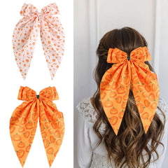 2Pcs Halloween Bow Hair Clips Big Bows Hair Accessories for Women Girls Pumpkin Bat Hair Bows Clips Orange White Hairpins Long Tail Bow Hair Barrettes for Halloween Hairstyle