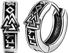 Aroncent Viking Rune Huggie Hoop Earrings: Compass Valknut Wolf Celtic Knot Small Stainless Steel Earrings - Norse Mythology Gothic Jewlery