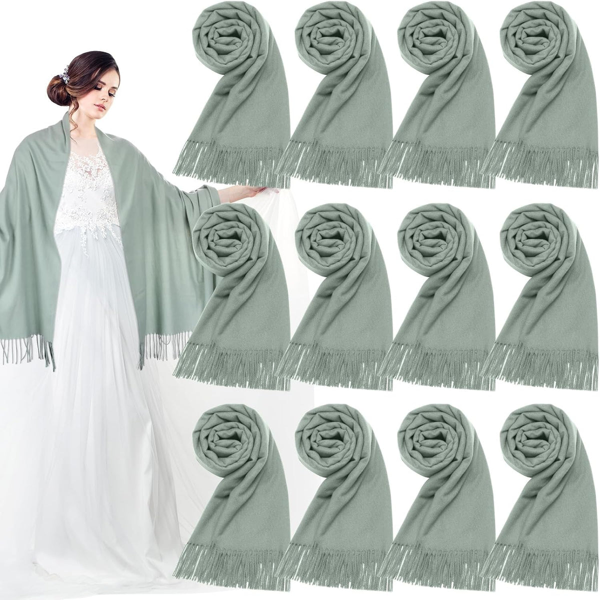 12 Pack Wedding Pashmina Shawls Wraps Bulk 79 x 27 Scarf for Guests Wedding Favor Bridal Shawls Gift Outdoor