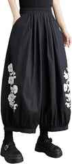 ellazhu Women's Puffy Drawstring Elastic Waist Drop Crotch Hakama Harem Wide Leg Pants GZ81 A