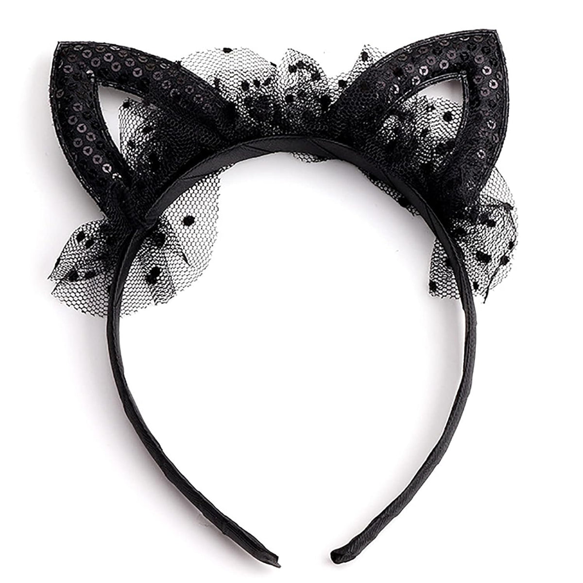 Black with Bowknot Sweet Lace Cat Ears Headband Hair Hoop Masquerade Party Hairband Cosplay for Women Girls (Black)