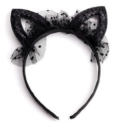 Black with Bowknot Sweet Lace Cat Ears Headband Hair Hoop Masquerade Party Hairband Cosplay for Women Girls (Black)