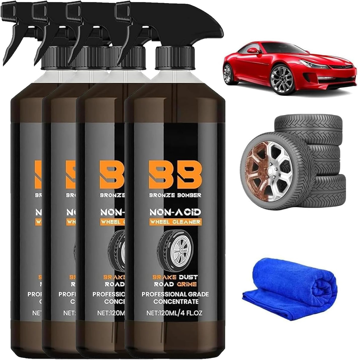 2025 Upgraded Bronze Bomber Wheel Cleaner, Tire Cleaner,- Safe on Chrome and All Wheel Finishes - Brake Dust, Dirt, Browning, Grease, and Grime Remover (US Stock) (2)