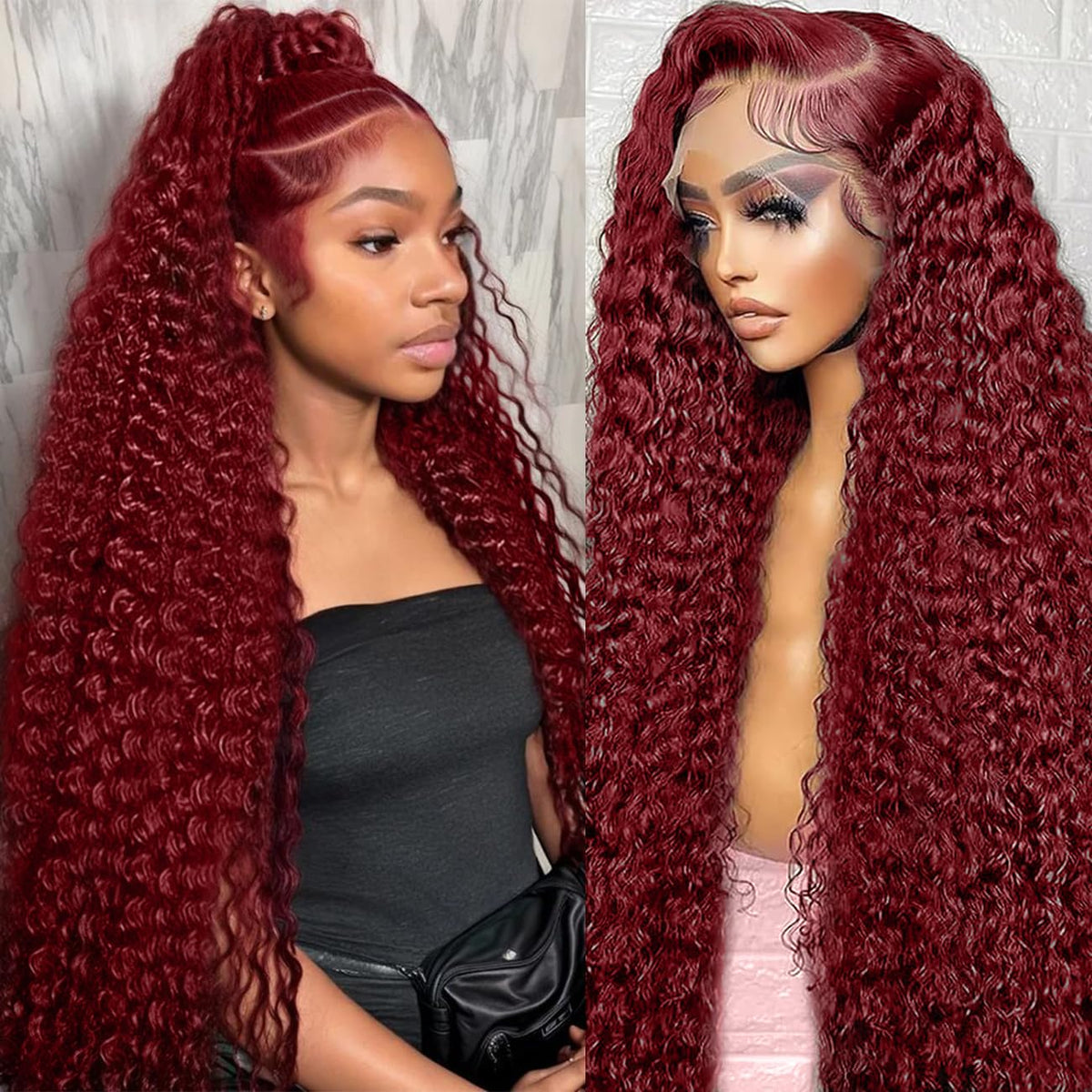 30 Inch Burgundy Wig Human Hair 99j Burgundy 13x6 Deep Wave Lace Front Wigs Human Hair Pre Plucked HD Transparent Lace Frontal Wigs for Black Women Red Colored Wig