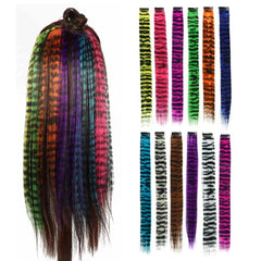 Stripe Printed Wig Piece Colorful Long Straight Clip-in Hair Extensions for Daily Use Party Halloween (12 Color)