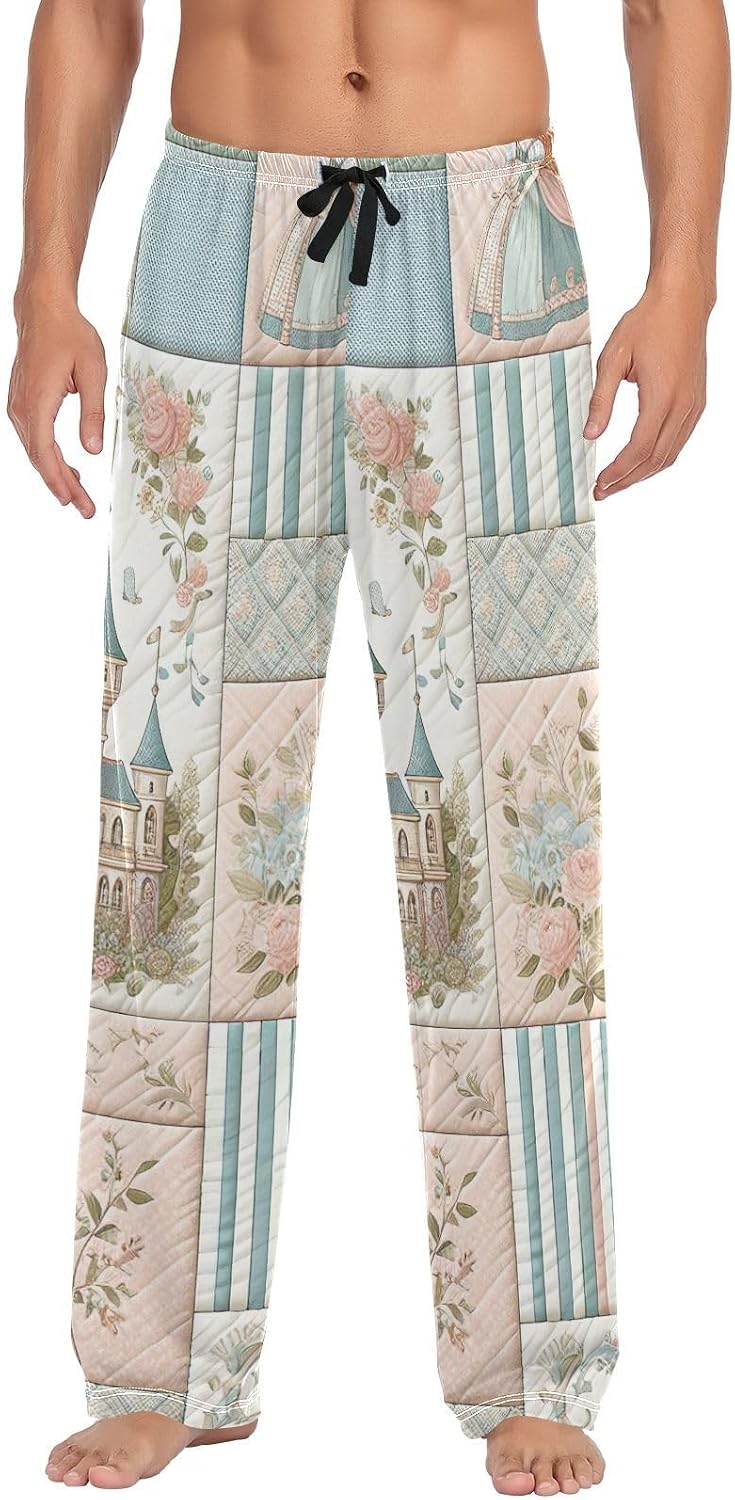 Men's Pajama Pants Elegant Checkered Castles Sleep Pajama Lounge Pant with Pockets, Elastic Waistband
