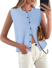 Sweater Vest Women Crewneck Button Down Tank Tops Sleeveless Knit Cardigan Crop Tops 2025 Fashion Outfits