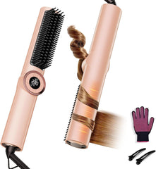 Hair Straightener Brush for Women: Negative Ionic 3-in-1 Curling & Straightening Brush, Ceramic Hot Comb with 16 Temps for Hair Styling