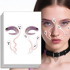 Halloween Skeleton Ghost Tattoo, Face Temporary Tattoos Face Temporary Tattoo Sticker for Women Halloween Makeup Transfer Fake Face Tattoos for Halloween Masquerade Carnival Party Photography