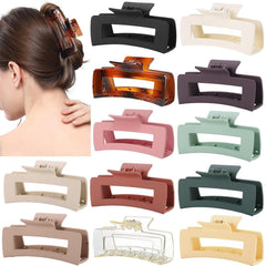 12 Pcs Pink Large Square Hair Claw Clips for Women, 4.3-Inch Matte Rectangle Claw, Strong Hold Non-slip Hair Clips for Thick & Thin Hair