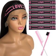 Wig Accessory Set - Elastic Edge Wrap Bands to Keep Lace Front Wigs in Place and Lay Edges (5 Piece Set, Black Pink)