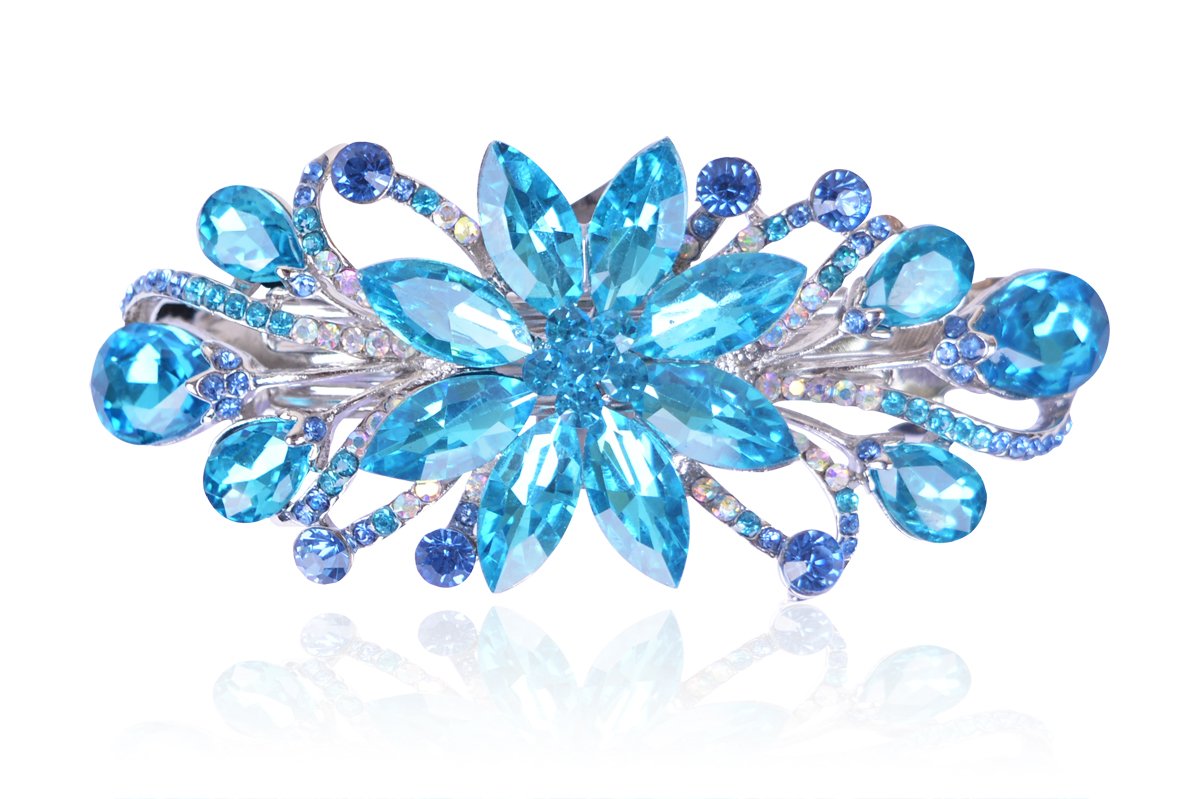 Flower Luxury Jewelry Design Hairpin Rhinestone Hair Barrette Clip,Also Perfect Mother's Day Gifts for Mom(Dark Blue)