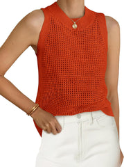 PRETTYGARDEN Summer Crochet Tank Tops for Women 2025 Casual Crewneck Hollow Out Loose Knit Sleeveless Sweater Vest Top Trendy