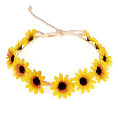 Floral Fall Boho Sunflower Crown Hippies Daisy Hair Wreath Bridal Headpiece Photo Props DY-01 (White)