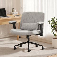 SAMERY Criss Cross Chair with Wheels Adjustable Flip-Up Arms, Wide Cross Legged Office Desk Vanity Chair Height Adjustable Swivel for Home Office Vanity Computer Task (Brown, with Armrests)