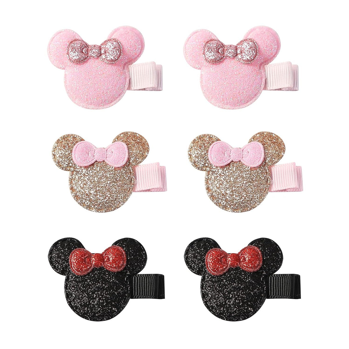 3 Pairs Glitter Mouse Ears Hair Clips for Baby Girls Toddler 1.5 Inch Hair Bows Barrettes Birthday Party Gift Hair Accessories