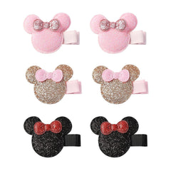 3 Pairs Glitter Mouse Ears Hair Clips for Baby Girls Toddler 1.5 Inch Hair Bows Barrettes Birthday Party Gift Hair Accessories