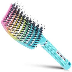 3 Pack Vented Quick Drying Massage Blow Detangler Brush,Boar Bristle Hair Brush Set-Curved,Detangling Hair Brush for Women Long,Thick, Thin, Curly(Green)