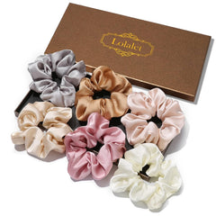 Lolalet Scrunchies for Women, Satin Hair Softer Than Silk Ties Sleep, Big Scrunchy Ponytail Holder with Elastic Bands Girls Thick Thin Curly -6 Pack, Style A