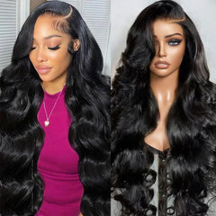 26 Inch 13x6 Lace Front Wigs Human Hair 200 Density Tangle-Free Body Wave Lace Frontal Wigs Human Hair Pre Plucked Real Human Hair Lace Front Wigs for Women Natural Color