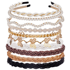 LYroo Pearl Headbands Beaded Headband Metal Head Bands No Slip Hair Accessories for Women Girls,10 Pack