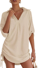 Swimsuit Coverup for Women Bathing Suit Cover Up Summer Swimwear Drawstring Beach Bikini Dress Shirt