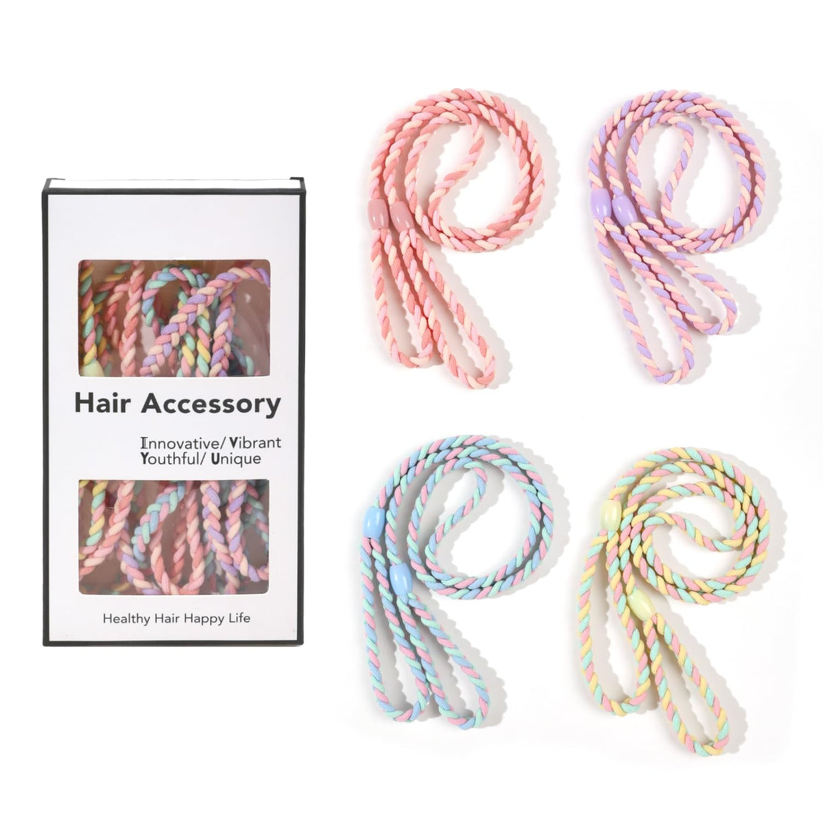 Sport Hair Ties for Women - 4 Pony Tails Elastic Ties for Gym & Swimming - 30 Inch Length