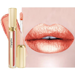 Gold Lipsticks for Women Metallic Lipstick Long Lasting Non Stick Cup Lip Gloss, Shimmer Lightweight Hydrating Full Coverage Lip Color,DP111 Ponyo