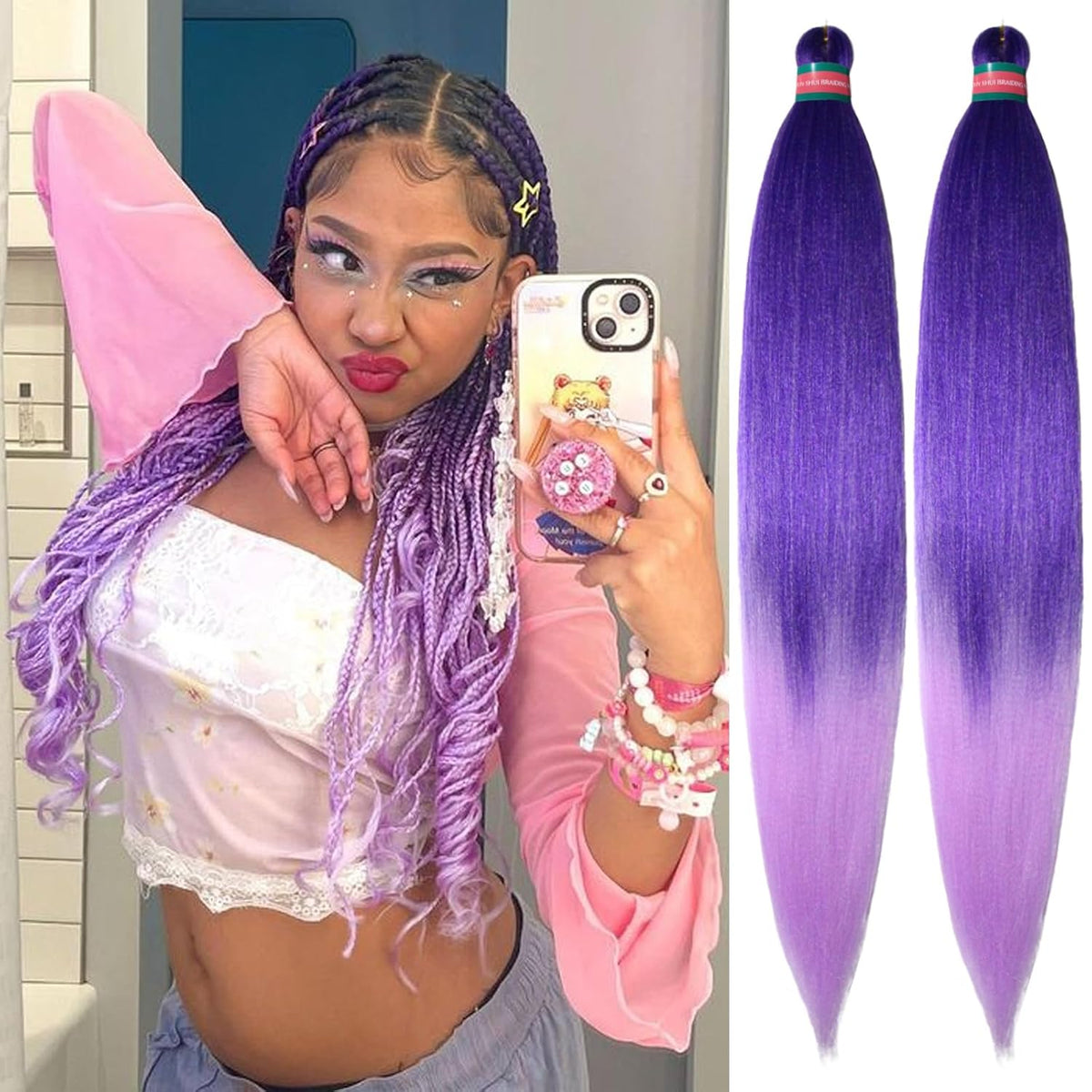 Black Pre stretched Braiding Hair 2 Packs Pre feathered Braid Hair Extensions 30 Inches Hair Braids