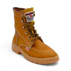 Tracker Men’s Camel Leather Work Boots High Grip Tractor Rubber Sole Mid Calf With Laces