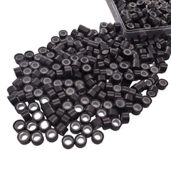 500 Pcs Micro Link Rings Beads for Hair Extensions 5mm Silicone Lined Beads Microlinks Hair Extensions Tool (Black, 5.0mm)