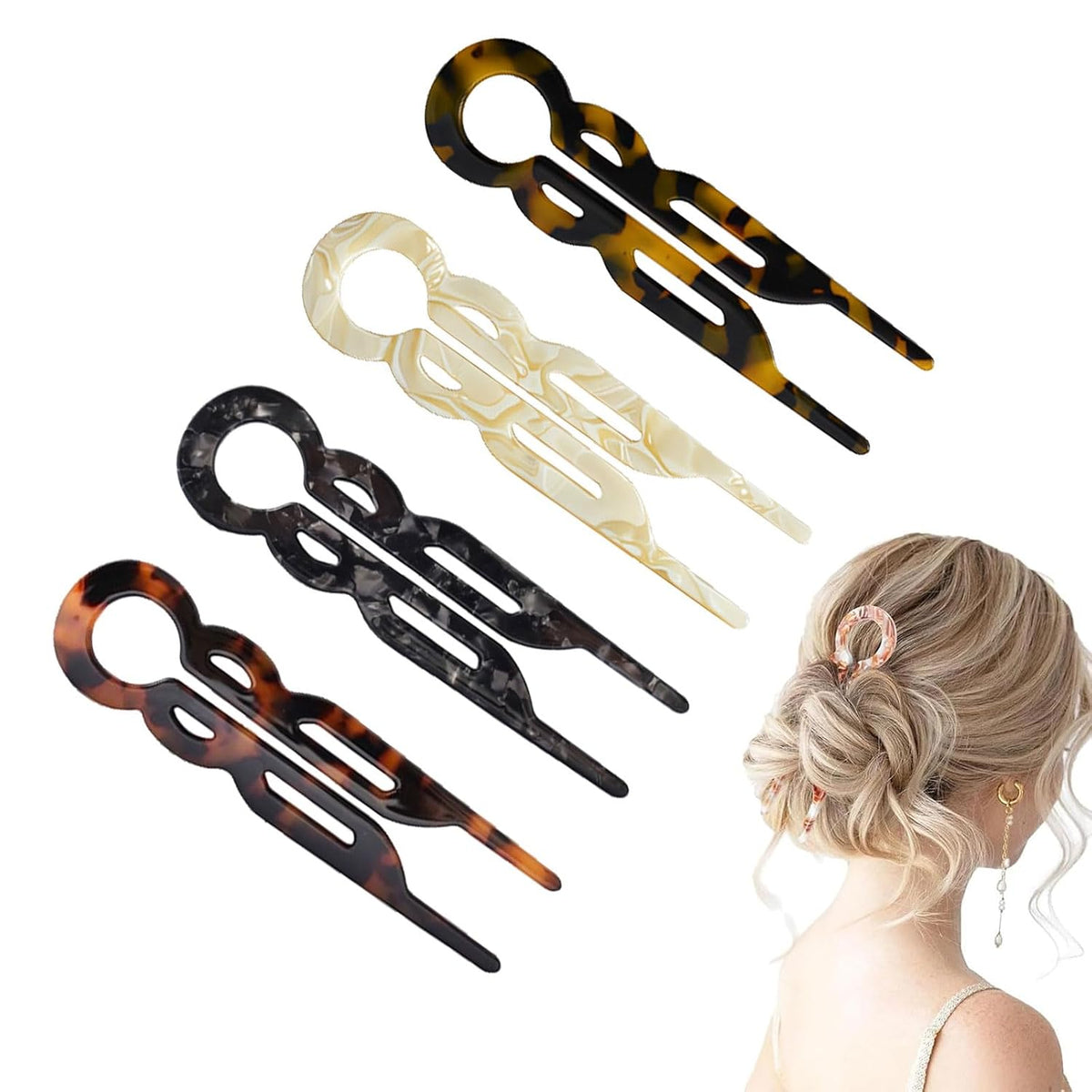 Lialys Hair Clips, 4Pcs U-Shaped French Lialys Hair Pins, Prestige Hair Pin, Elegant Hair Clips for Women, Suitable for All Hair Types (C)