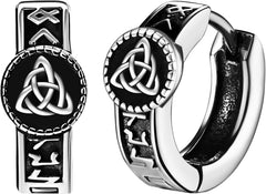 Aroncent Viking Rune Huggie Hoop Earrings: Compass Valknut Wolf Celtic Knot Small Stainless Steel Earrings - Norse Mythology Gothic Jewlery