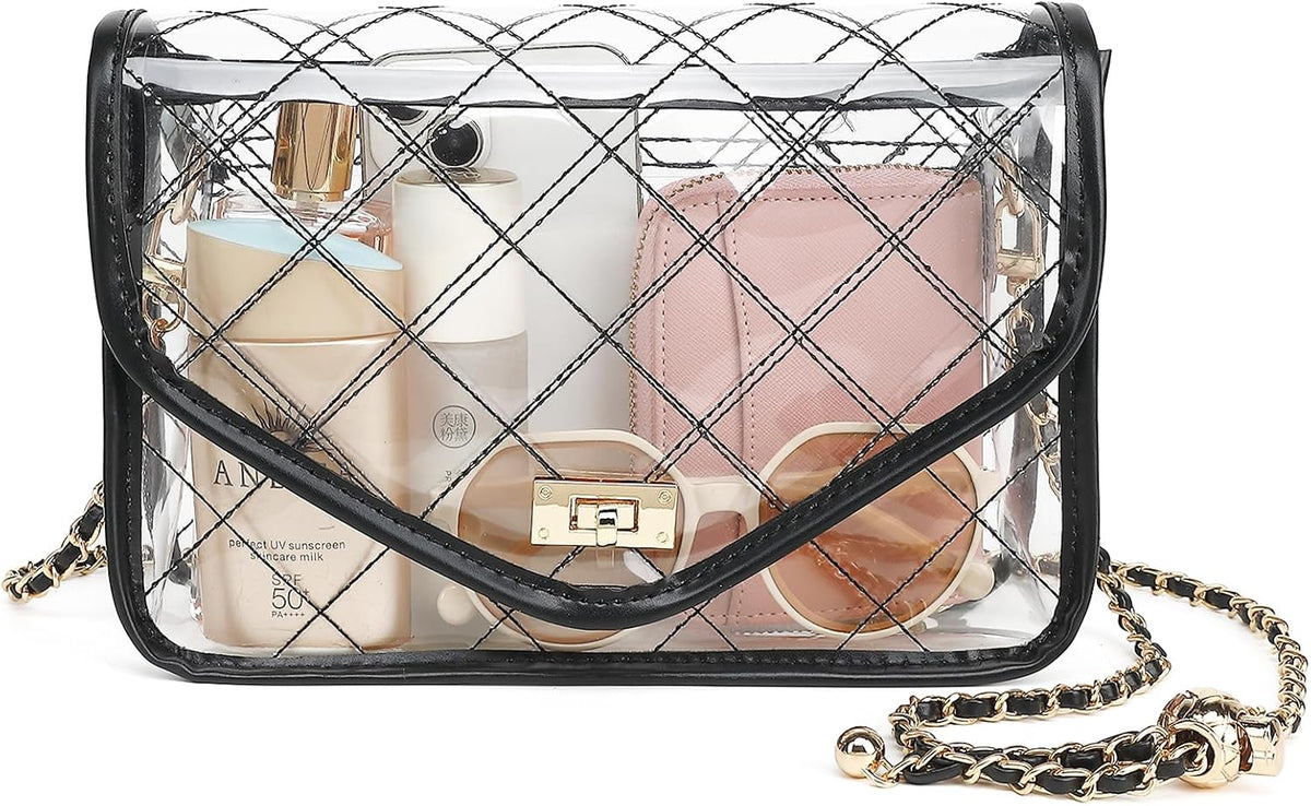 YGR Clear Bag for Stadium Events Clear Purse for Women Quilted PVC Clear Crossbody Bag Stadium Approved for Concerts