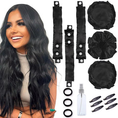 3 Sets Bun Bons Heatless Curls Satin Heatless Curling Set Overnight Curls Blowout Rods soft Hair Curlers to Sleep in with Bonnet Cap No Heat Silk Wrap Headband Roller SPink