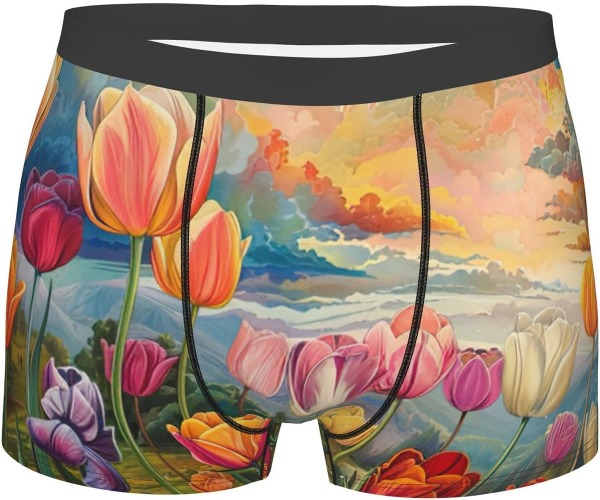 Tulip Garden Print Men'S Boxer Briefs Soft Breathable Comfortable Stylish Underwear For Men Mens Underwear
