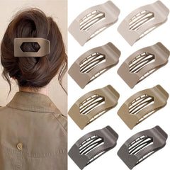 8 Pack Flat Hair Clips for Women – Glossy Neutral No-Slip Flat Claw Clips for Thick & Thin Hair, Large Strong Hold Square Rectangle Hair Accessories for Work & Stylish Fall Outfits