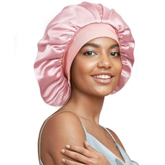 22 Momme 100% Real Mulberry Silk Bonnet for Sleeping Women, Large Hair Care Bonnet for Long Curly Hair, Double Layer Silk Wrap with Soft Elastic Band, Non-Slip Sleep Cap, Pink