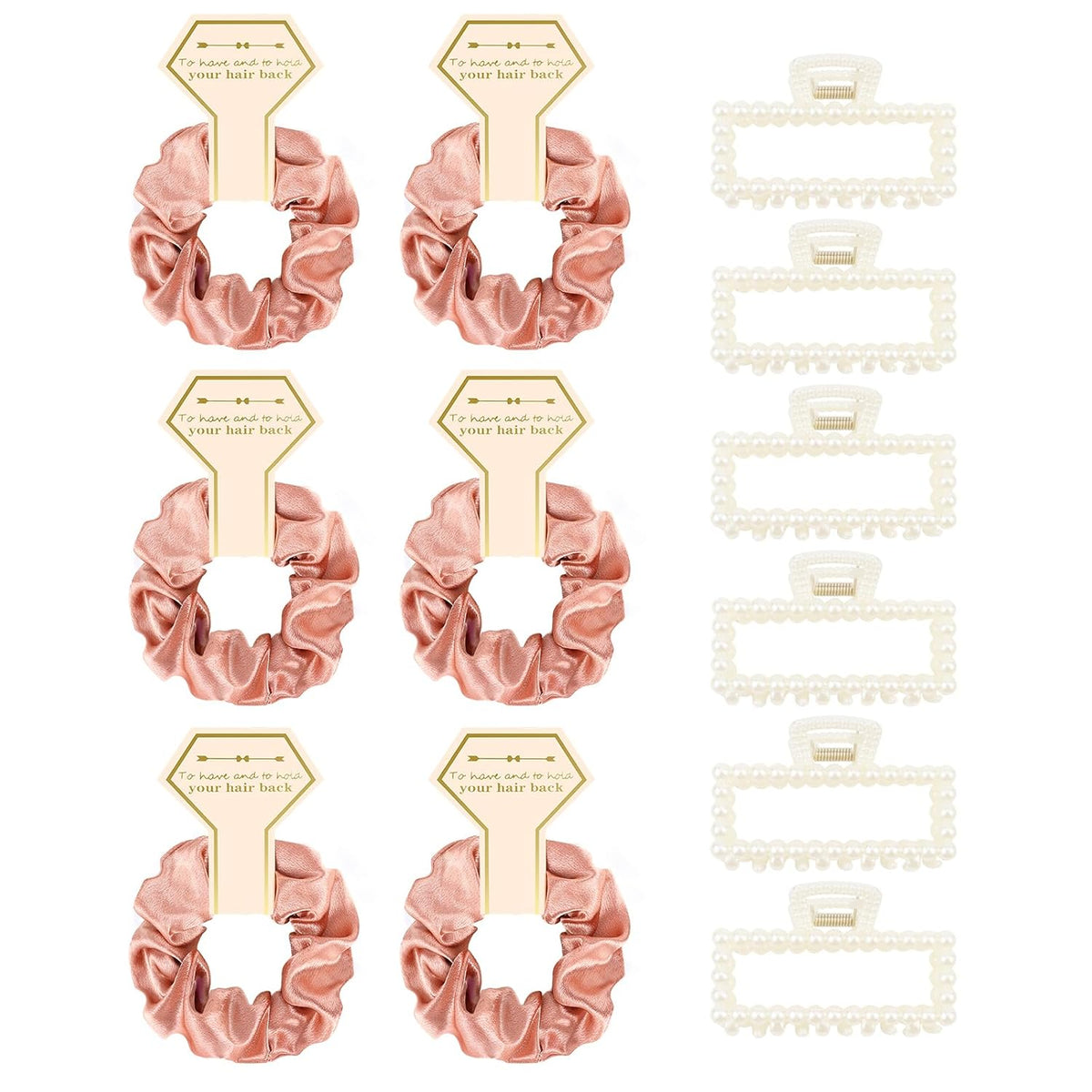 Bridesmaid Proposal Gifts, 12 PCS Bridesmaids Silk Hair Scrunchies & Pearl Hair Clips Set for Women Girls Bachelorette Party Favors Bridal Shower Favors Bridesmaids Gifts for Wedding Day