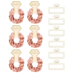 Bridesmaid Proposal Gifts, 12 PCS Bridesmaids Silk Hair Scrunchies & Pearl Hair Clips Set for Women Girls Bachelorette Party Favors Bridal Shower Favors Bridesmaids Gifts for Wedding Day