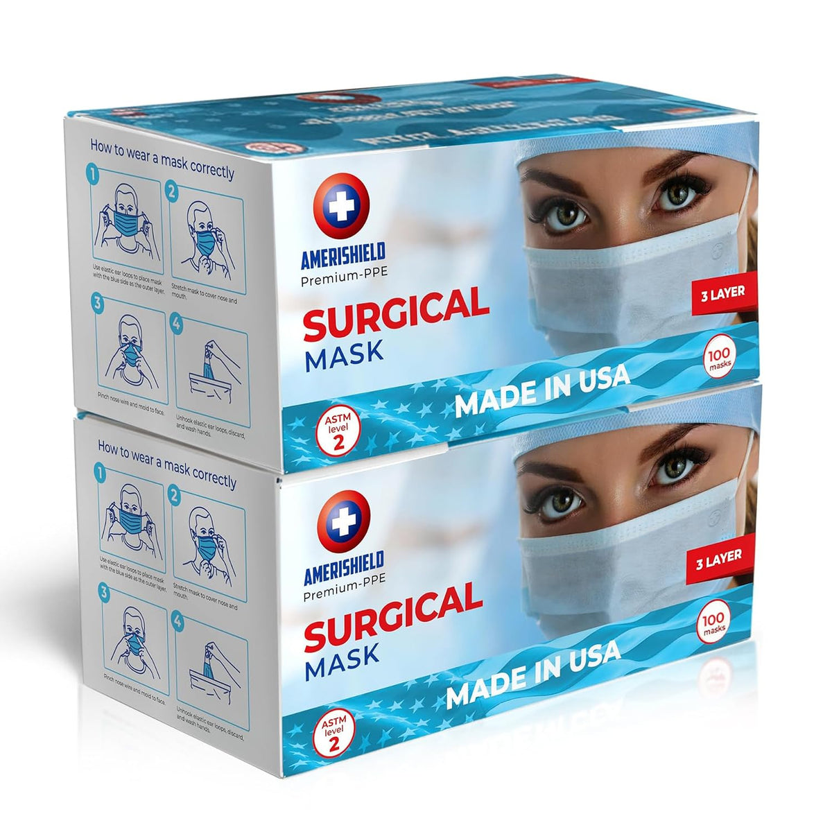 Amerishield ASTM Level 2, Made in The USA, Disposable Face Mask, FSA/HSA Eligible, 4 Layer, Breathable & Comfortable for Allergy and Sun Protection, 50 Pack