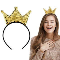 Sequins Crown Headband, Princess Crowns Glitter Headbands Shiny Gold Hair Hoop Women Hair band Accessories Elastic Hair Decoration Christmas Birthday Party Favors Tiaras Supplies